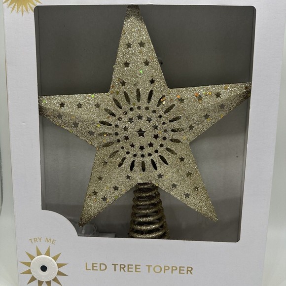 NEW Christmas Tree Star Topper LED Rainbow Lights Gold Glitter Peace & Joy 10" - Picture 1 of 9